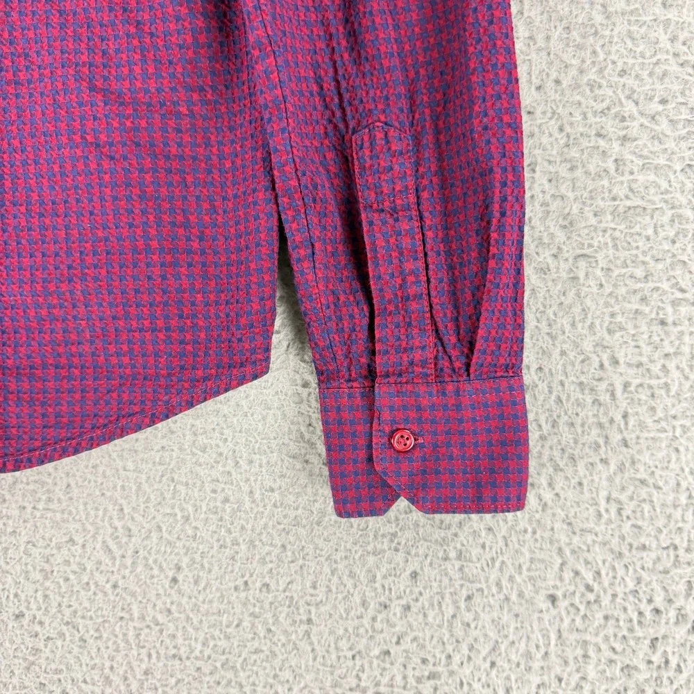 Nara Camicie Button Down Shirt Mens Small Red Blue Micro Check Seersucker Italy